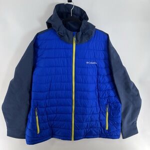 Columbia Oyanta Trail Jacket Mens Hooded Blue Thermal Coil Insulated Puffer XXL
